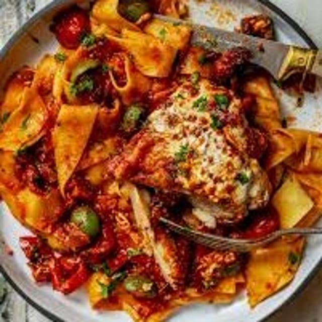 Pappardelle with Chicken Cacciatore.