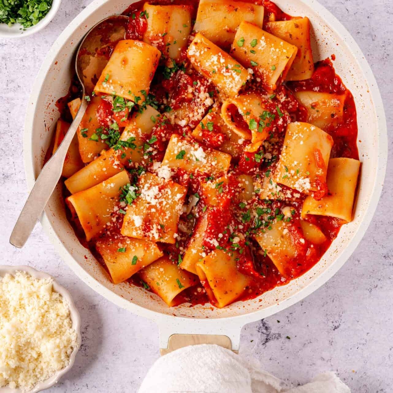 Paccheri Pasta with Chicken Cacciatore.