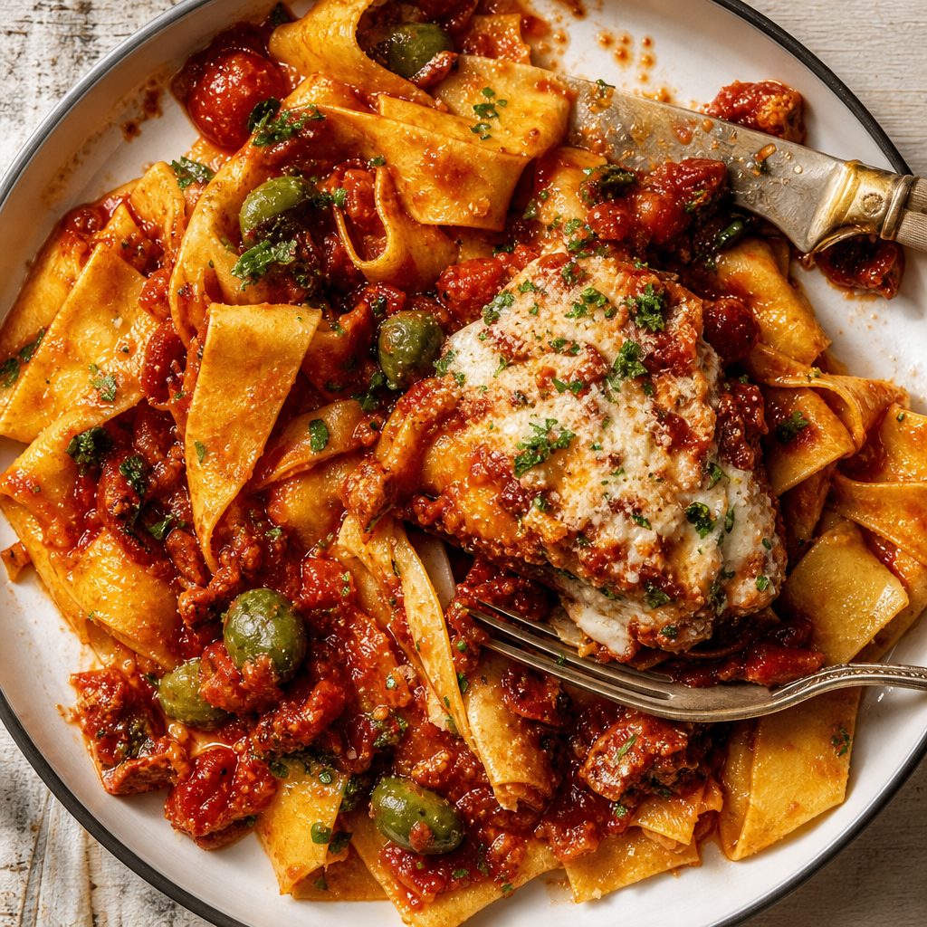 Pappardelle with Chicken Cacciatore.